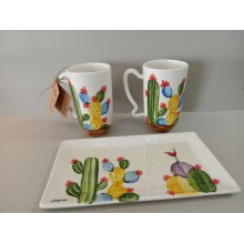 Tazas de cactus con bandeja a juego