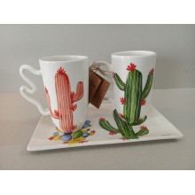Tazas de cactus con bandeja a juego
