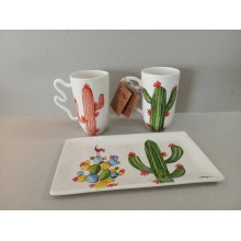 Tazas de cactus con bandeja a juego